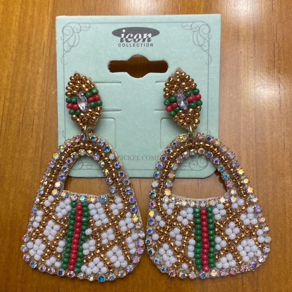 Seed Bead Purse Earrings Icon Collection NWT